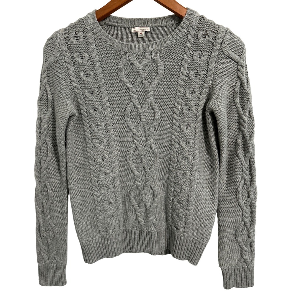 Gap Designed and Crafted Detailed Gray Cable Knit Pullover Sweater Women's Sz XS